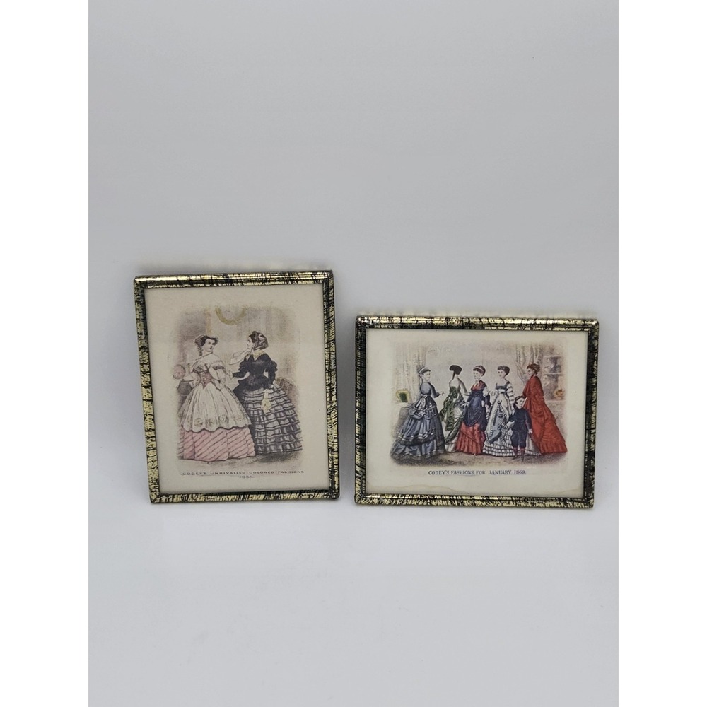 Vintage Godey's Lady's Book Fashion Prints Framed Wall Art Pair